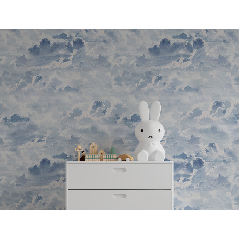 Papier peint aquarelle avec nuage bleu ciel, L 49,92 po x l 75 po