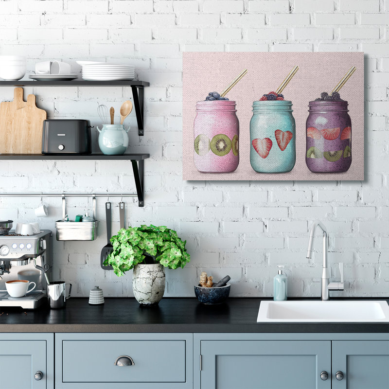 «Fruit Smoothie Jars Food Pink», impression, Toile tendue, H 30 po x l 40 po