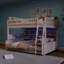 Lit superposé double au-dessus de grand lit double avec tablettes intégrées, lumières à changement de couleur et panneau perforé, beige-697870165-697870166