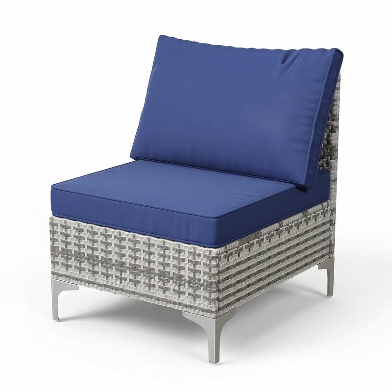 2-Piece Premium Wicker Patio Armless Chairs, Blue, Gray