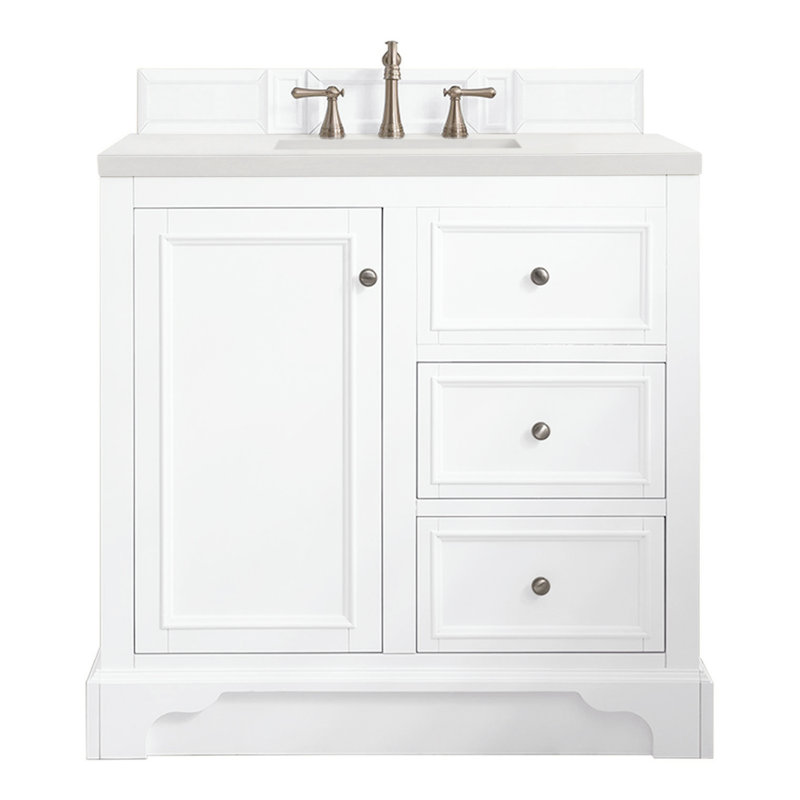 Kewstoke 36'' W Single Vanity, Bright White, White Zeus Quartz, 8" Widespread