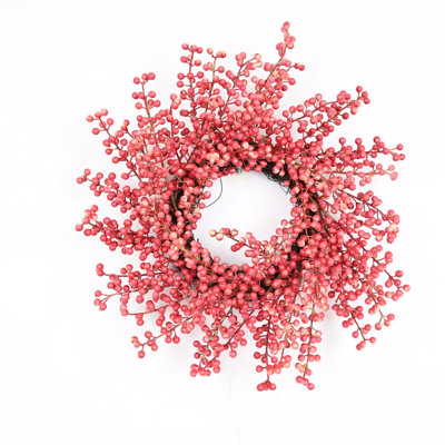 16" Artificial Farmhouse Blossoms Cluster Berry Fall Wreath For Front Door