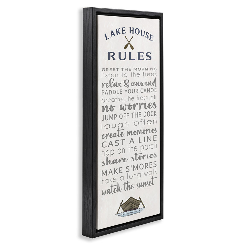 Cadre flottant Fun Lake House Rules, design par Seven Trees Design, H 25 po x l 11 po, Cadre flottant noir de jais