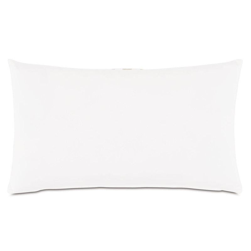 White Rectangular Cotton Pillow with Taupe Embroidered Trim