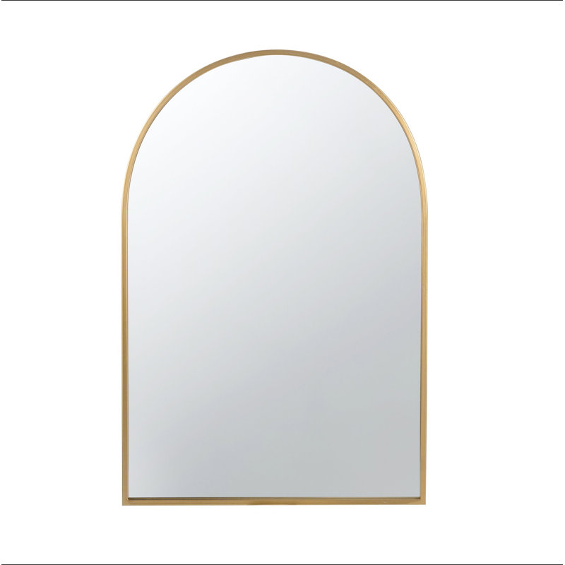 Miroir d'appoint arqué 24 po x 36 po avec cadre en métal doré pour salle de bain, chambre à coucher, mur de vestibule, Doré
