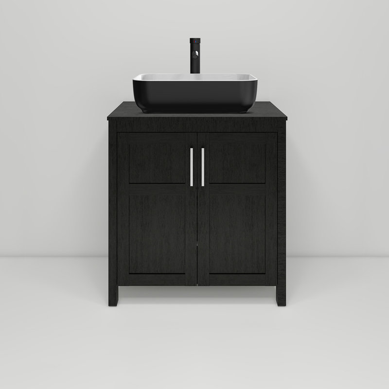 Meuble-lavabo simple 30 po avec lavabo moderne autoportant, Noir