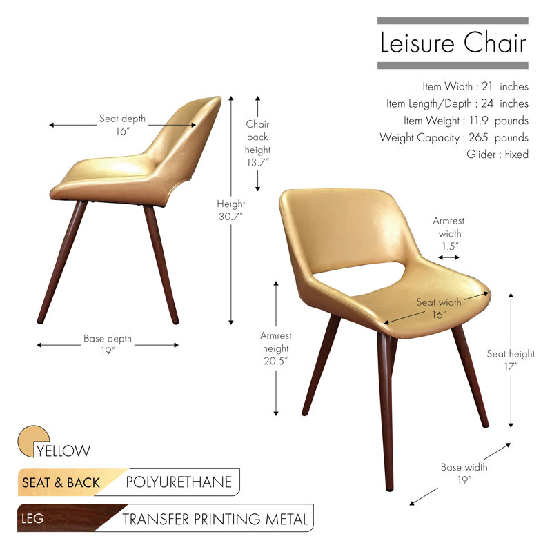 Shane Faux Leather Mid-Century Dining Chair, Yellow