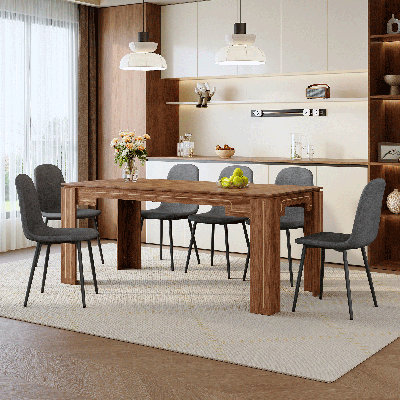 9PCS Table And Chair Set, Wooden Rectangular Dining Table Paired With 8 Upholsterd Hight Back Dining Chairs