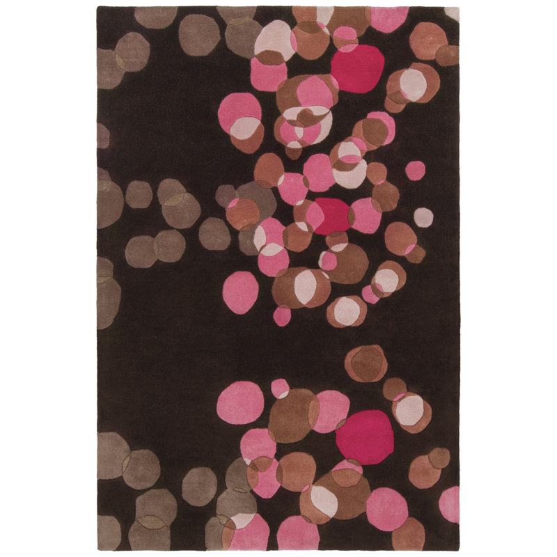 Tapis à petits cercles géométriques en laine touffetée à la main brun, rose et taupe Osteen, Rectangle 5 pi x 7 pi 6 po