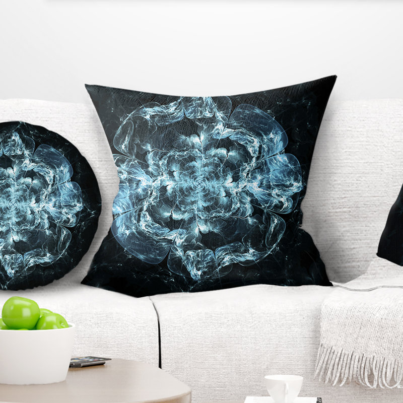 Coussin décoratif floral fractal explosion, 18 po x 18 po, Bleu, Coussin décoratif