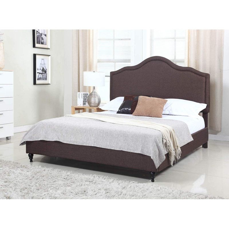 Geeske Upholstered Wingback Bed, Light Beige, Queen