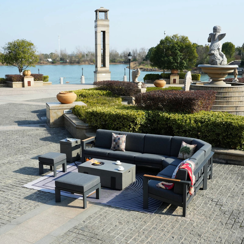 Ensemble de conversation modulaire 9 pièces avec coussins 9 pièces, Gris foncé