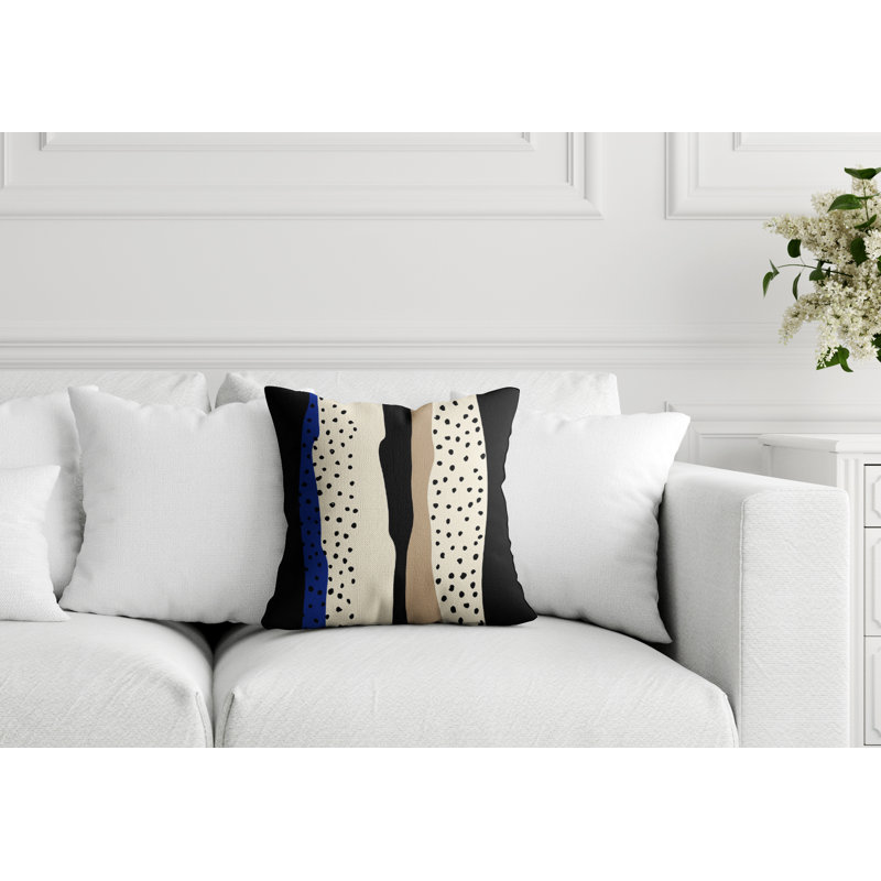 Bode Abstract Outdoor Reversible Throw Pillow, 17" x 17", Navy Blue/Off White/Beige/Black
