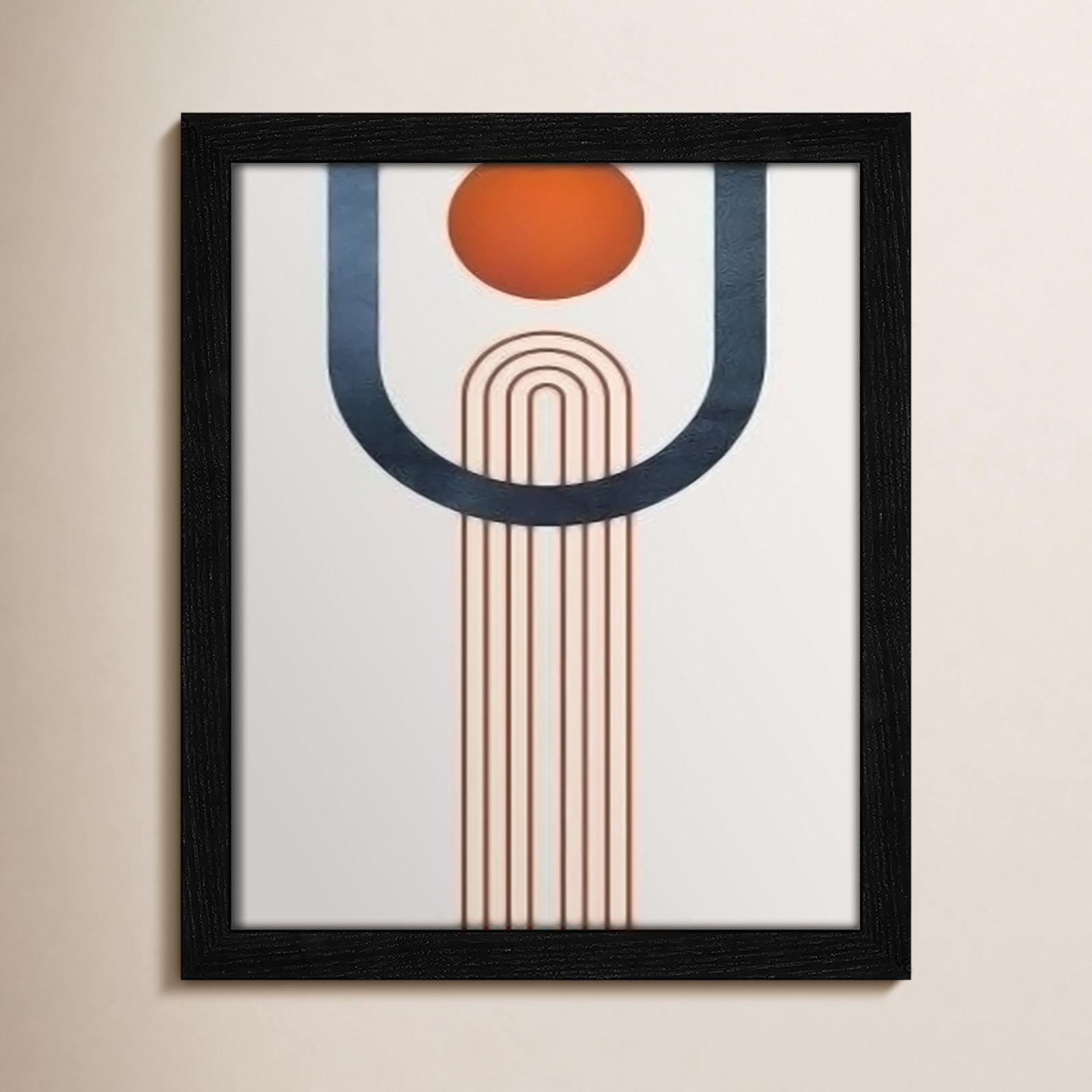 Minimalist Mid Century Orange Navy Minimalist Mid Century III Print, Black, 15" H x 13" W x 0.75" D