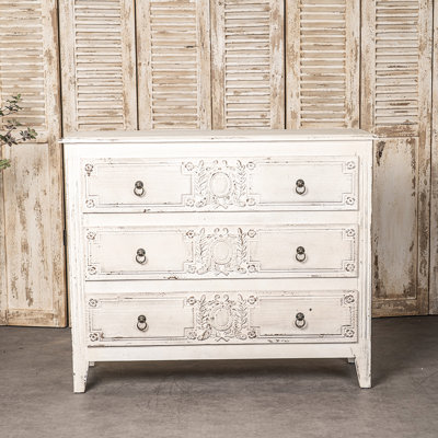 Armoire antique de couleur crème pour le salon, 3 tiroirs, armoire en bois massif de style rétro