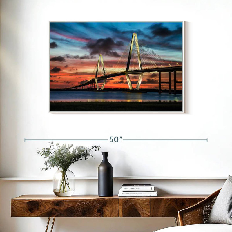 Le pont Ravenel à Charleston, Cadre flottant blanc, 37 po x 25 po