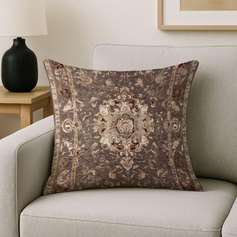 Coussin décoratif intérieur et extérieur Modern, Brun damassé 7, Carré 20 po