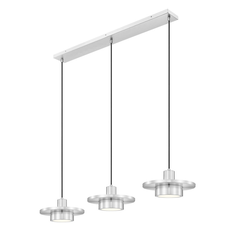 Ludo Brushed Nickel 3 Light Linear Chandelier, Brushed Nickel