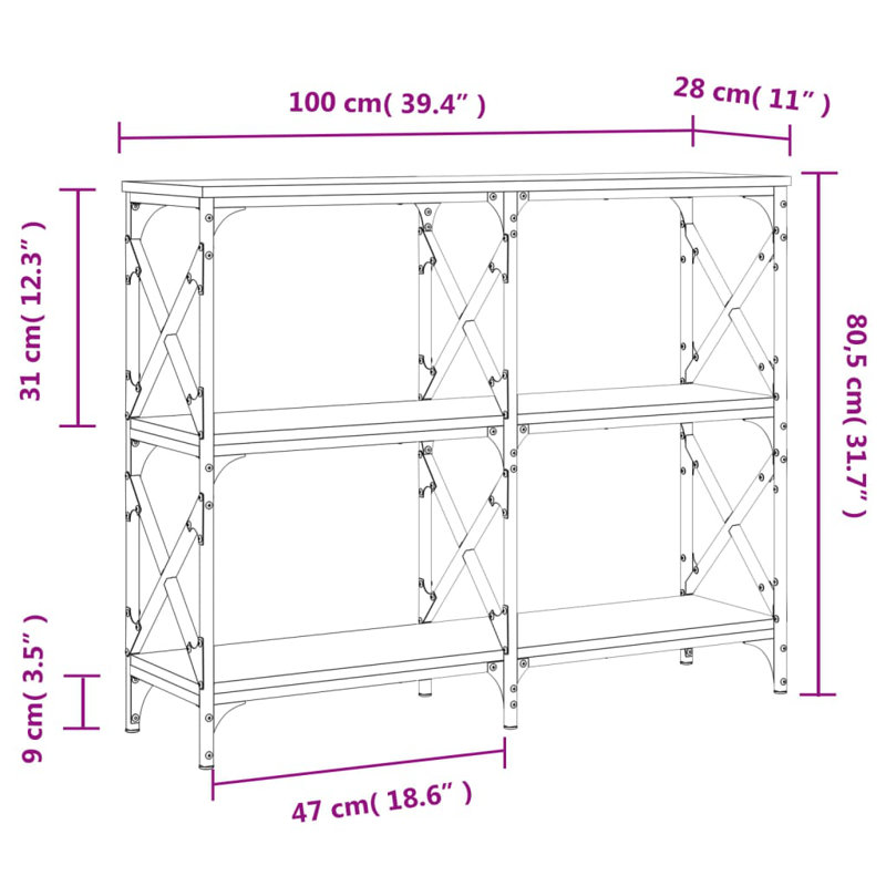 Console Table, 80.5cm H x 100cm W x 28cm D, Sonoma Oak