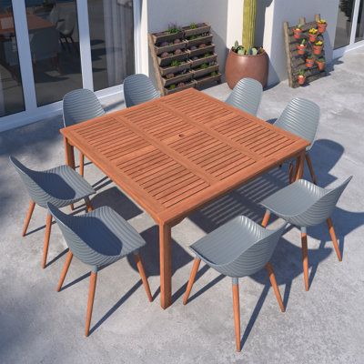Ensemble de salle à manger d'extérieur 9 pièces 100% bois certifié FSC Anautica