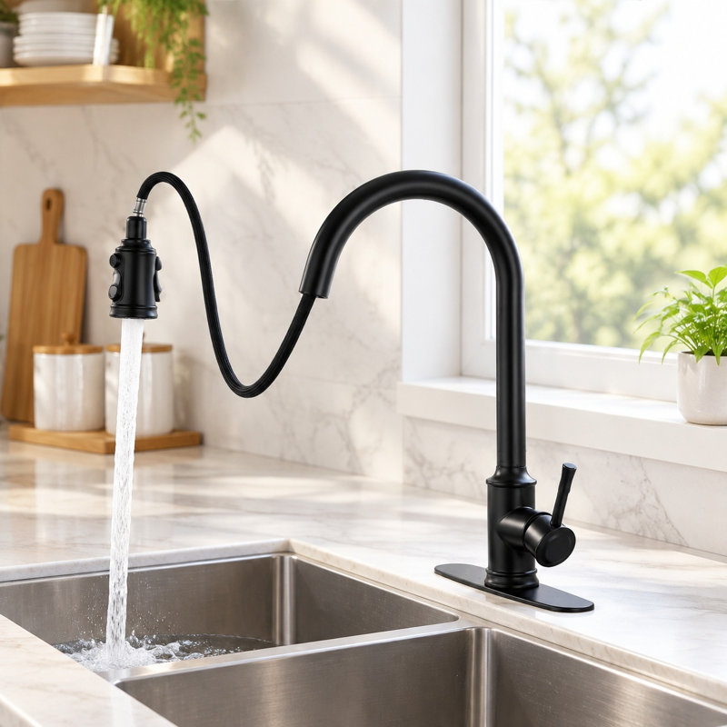 Robinet de cuisine tactile avec douchette extractible, robinet d'évier monocommande en acier inoxydable noir mat