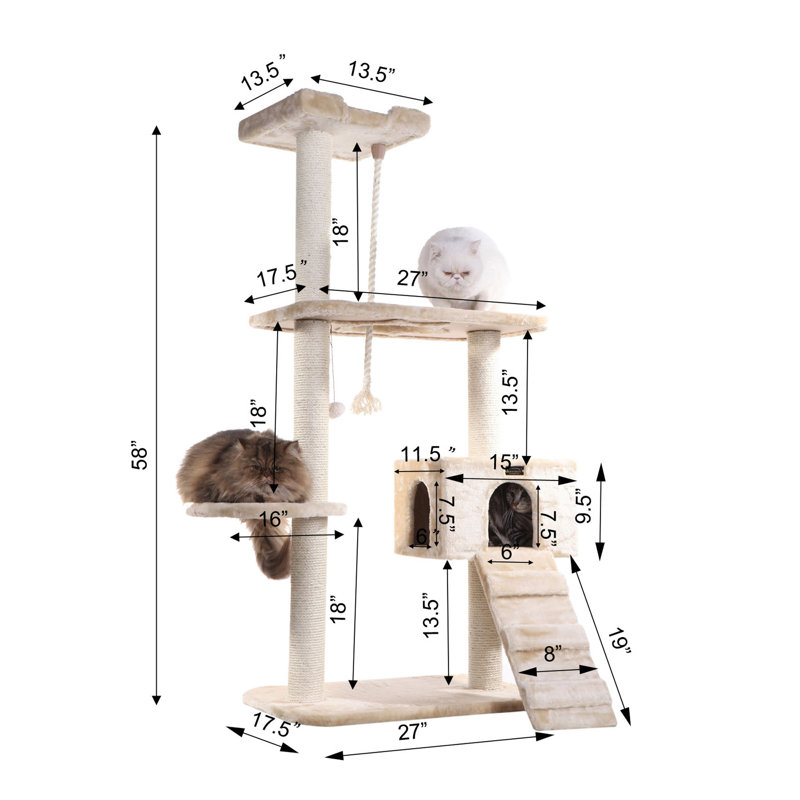Beige Freestanding Sisal Cat Tree with Condo and Perches