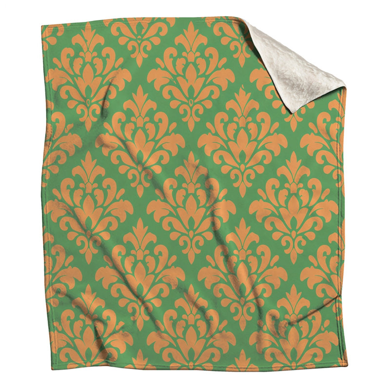 Orange Green Damask Blankets, 60in W x 80in H