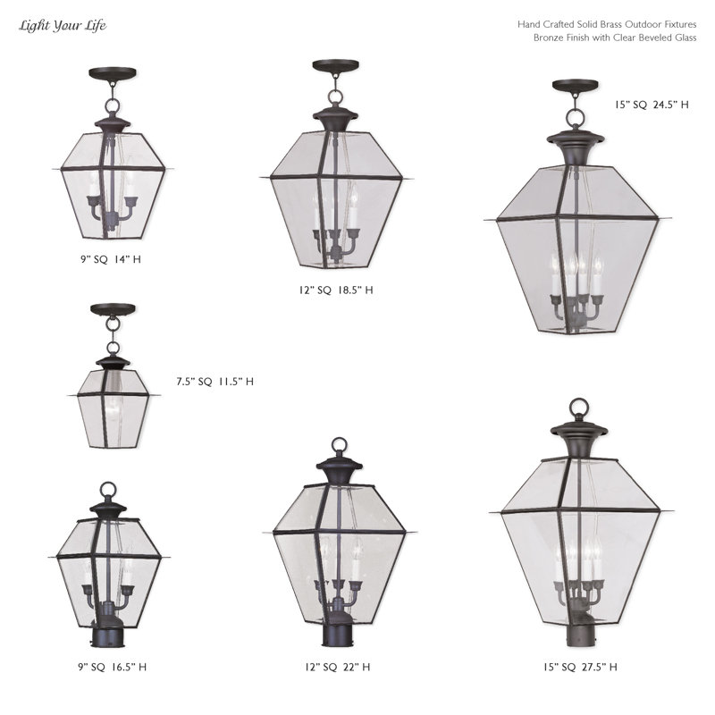 Luminaire suspendu Amiree, Laiton antique, H 24,5 po x l 15 po x P 15 po