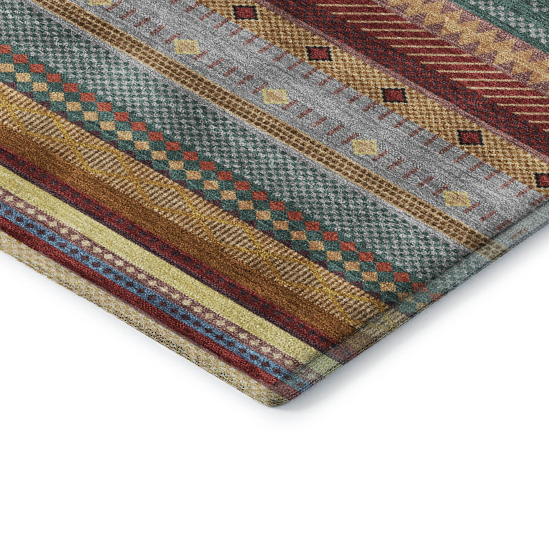 Premium Machine Washable Mayfield  Striped Rug, 1'8" x 2'6", Paprika