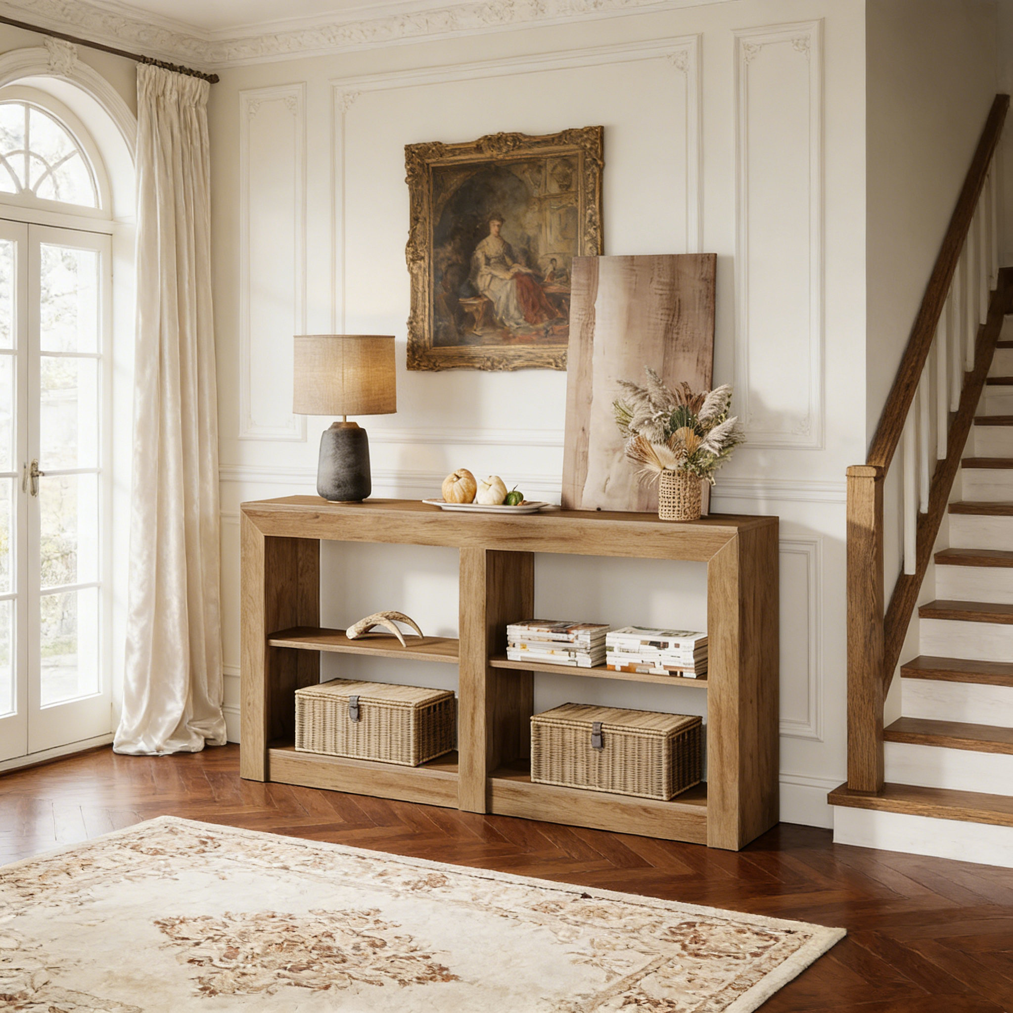 Latitude Run® 59" Rustic Console Table With 3-Tier Storage Shelves ...