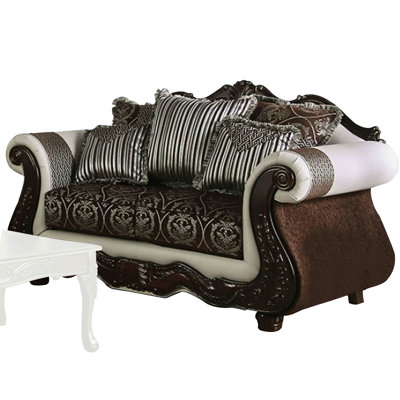 Causeuse Aby, 5 coussins, similicuir, chenille brun blanc 72 po
