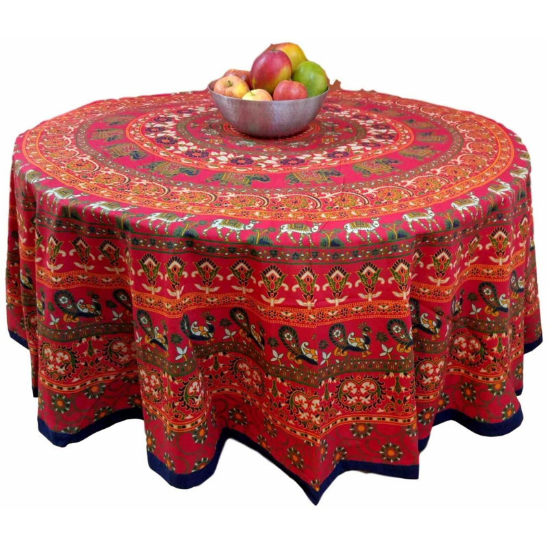 Murad Cotton Elephant Tablecloth, Red