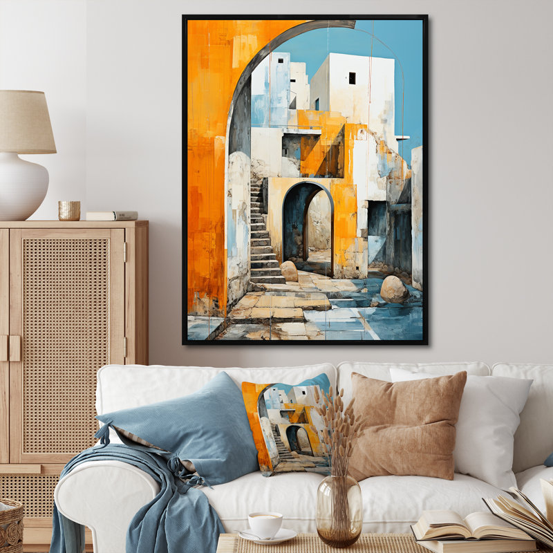 «Azure Arches Stairs I - Abstract Shapes», reproduction d'art sur toile, H 32 po x l 24 po x P 1 po, Cadre flottant noir