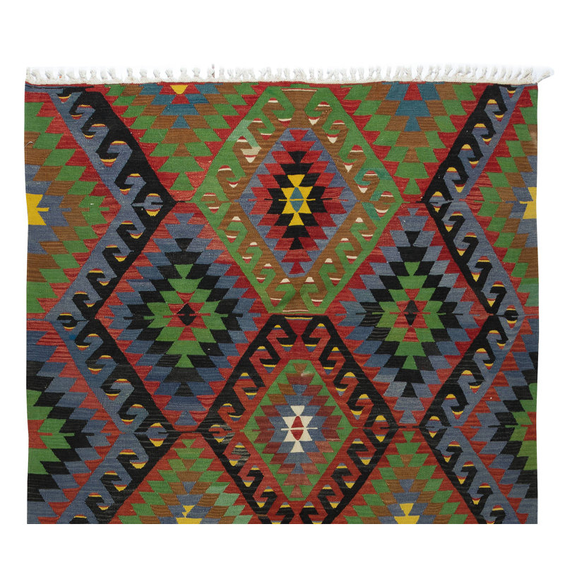 Tapis turc en laine fabriqué à la main multicolore 5,6 x 9,3 pi, tapis à tissage plat unique en son genre, revêtement de sol