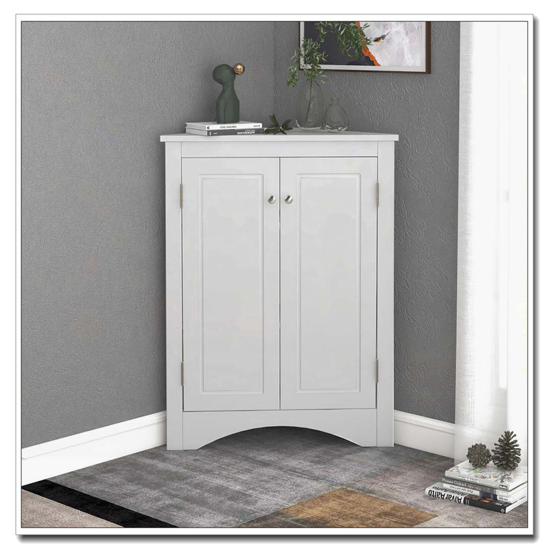 Armoire de rangement d'angle pour salle de bain avec tablettes réglables, Blanc