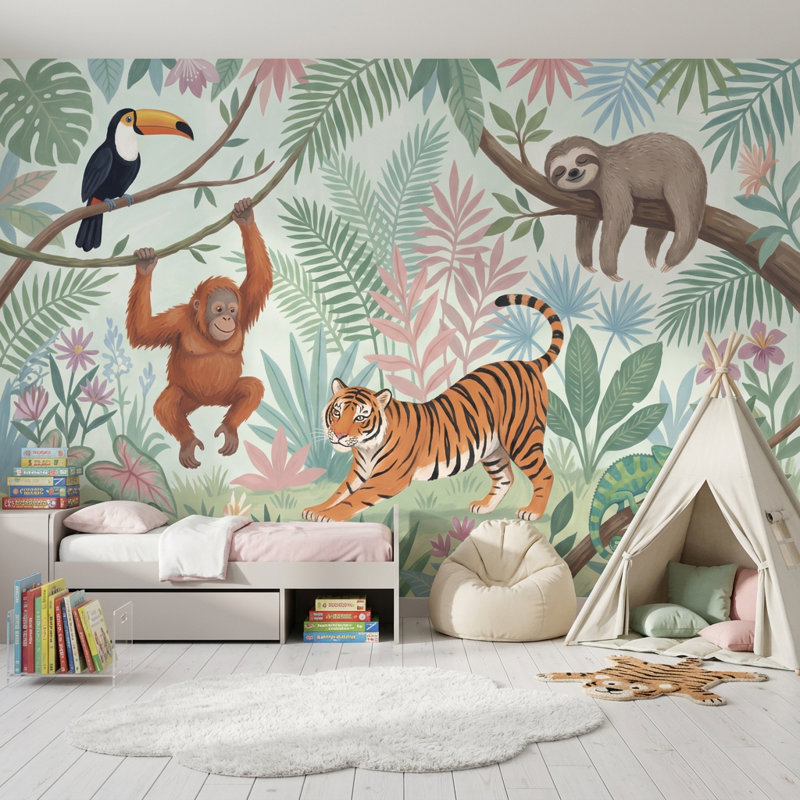 Panneau mural Jungle Vibe Tropical Safari, 140 po x 108 po, Peel and Stick