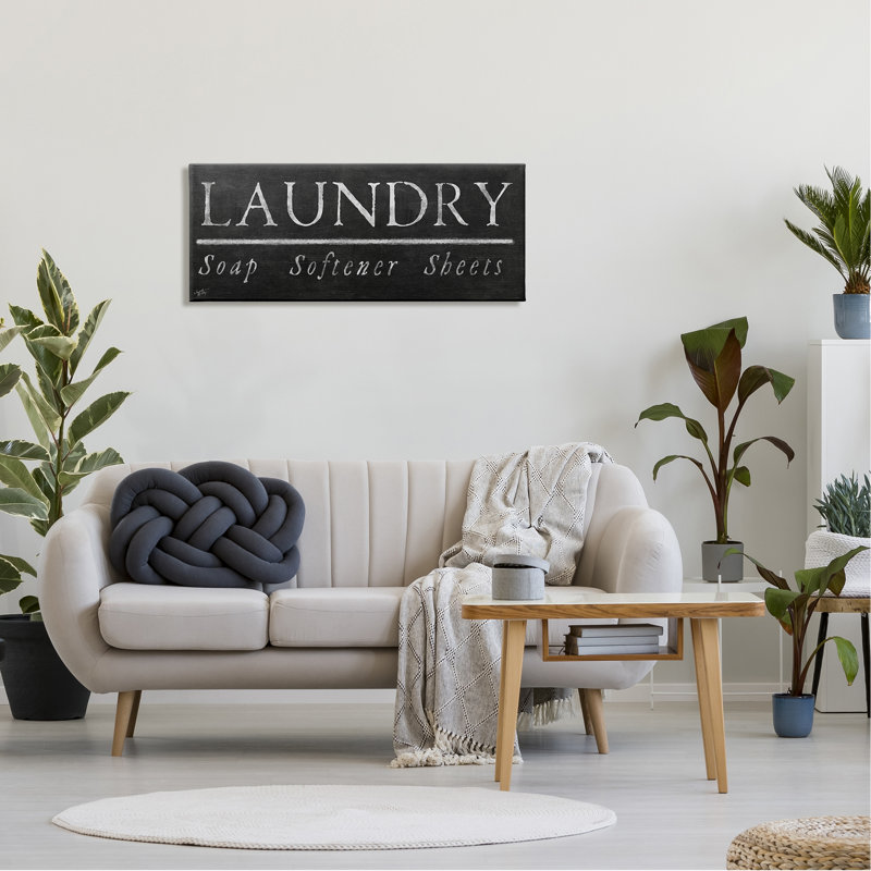 «Laundry Materials», tableau noir rustique noir et blanc par Elizabeth Medley - art textuel sur toile tendue