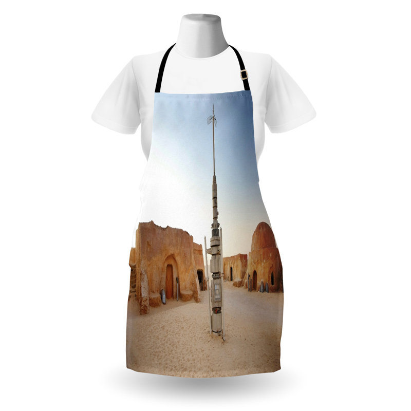 East Urban Home Galaxy Apron Unisex, Planet Town Wars Image, Adult Size, Brown Blue
