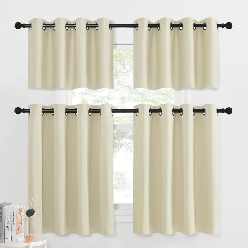 NICETOWN Blackout Small Window Valances, Rustic Farmhouse Curtains Grommet Top Thermal Insulated Window Drapes for Kitchen/Bathroom/Basement, 2 Panels.