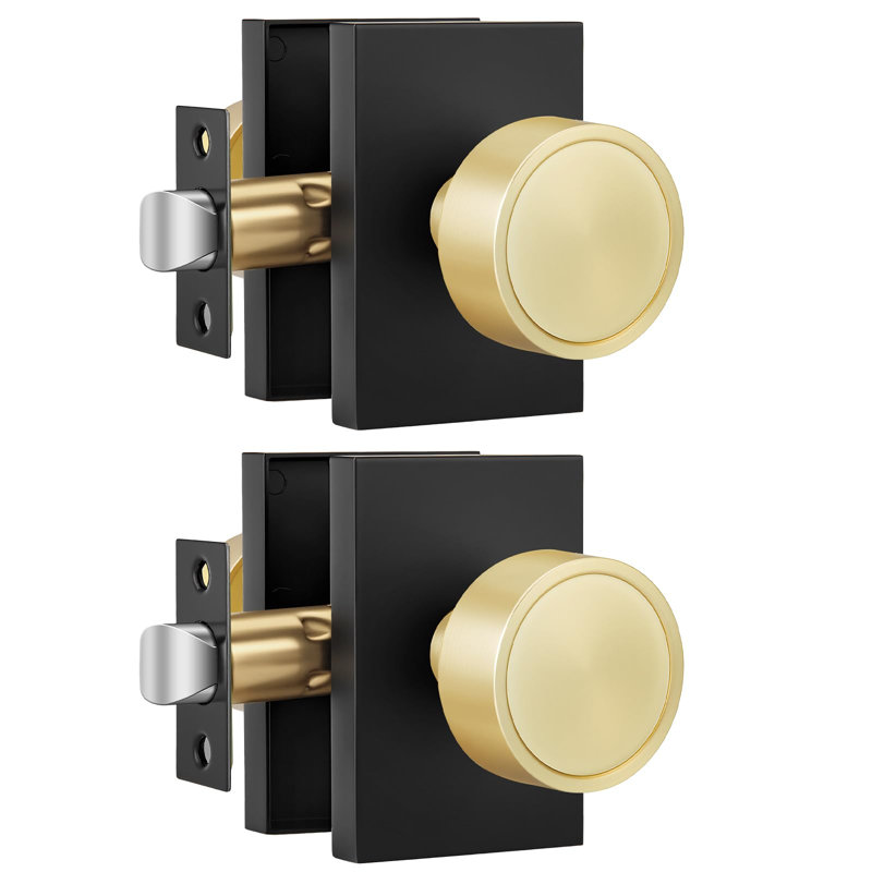 Black Gold Closet Door Knob Interior, Zinc Alloy Matte Black Gold Passage Interior Door Knob, Rectangular Heavy Duty Modern Indoor DoorKnob for Closet, Hallway, 1 Pack
