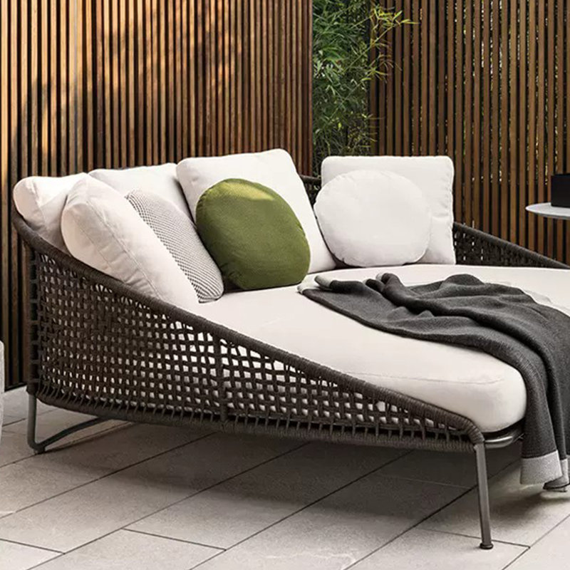 Sturdy Aluminum Outdoor Patio Daybed Handwoven 74.8'' Wide U-Shaped Patio Daybed with Cushions