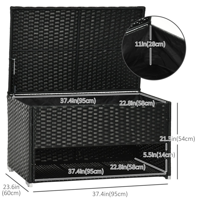 Outsunny 66 Gallon Wicker Deck Box, Black