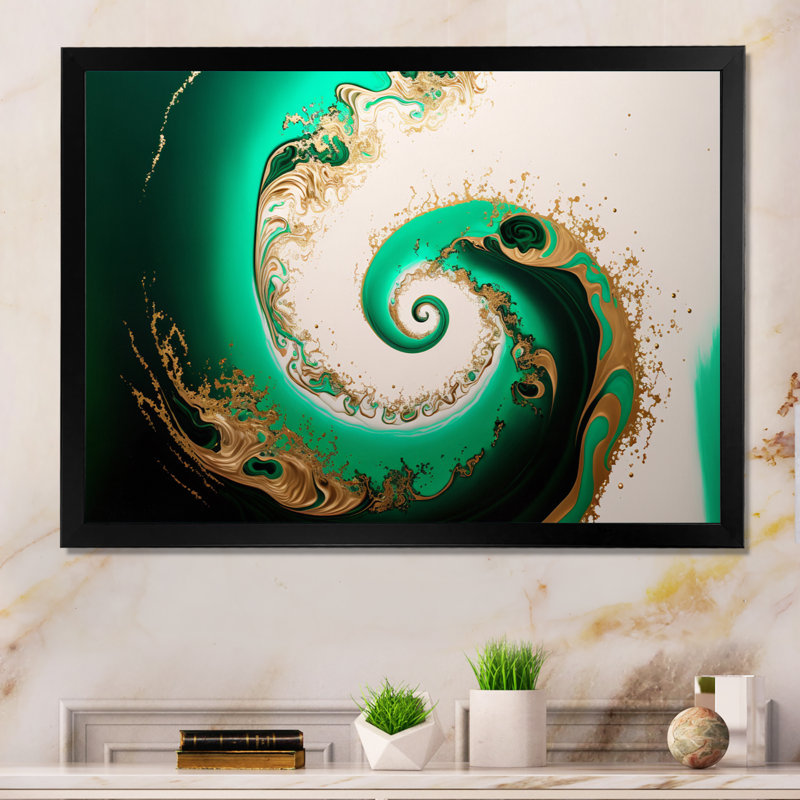 «Green and Gold Crashing Waves II», impression sur toile, Impression noire sur toile encadrée, H 12 po x l 20 po x P 1 po