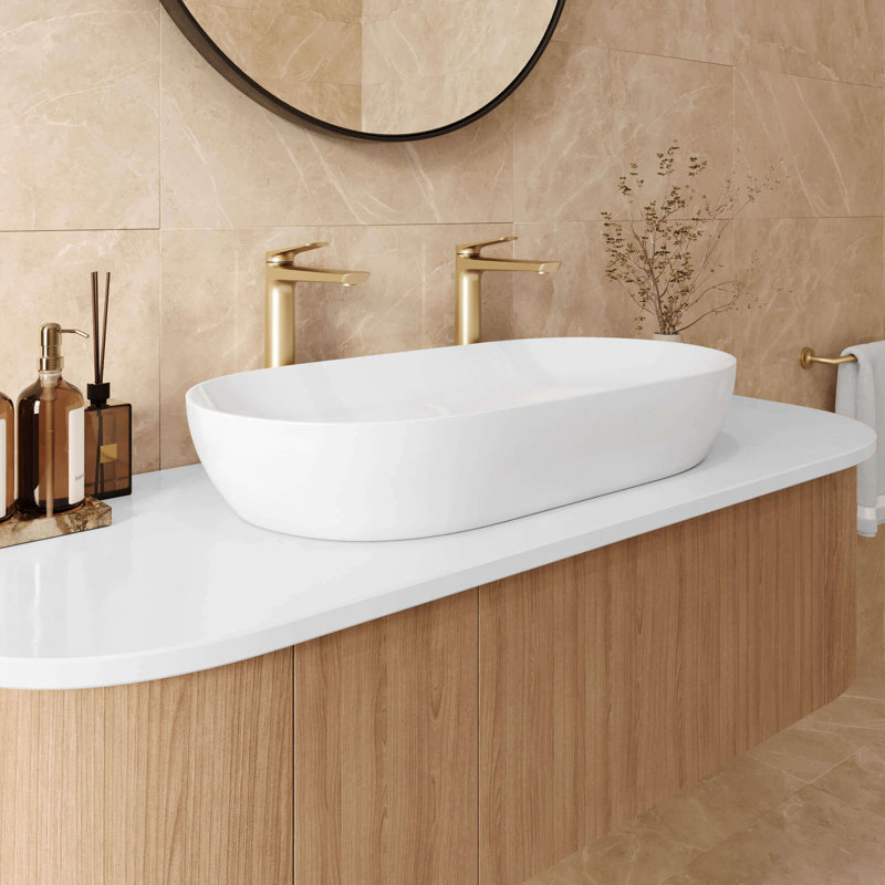 Lavabo vasque de salle de bain ovale en céramique porcelaine blanche Ruvati, L 16 po x l 32 po x P 5,25 po