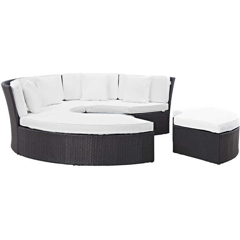 Ensemble de conversation modulaire en rotin avec coussins 5 pièces Zehra, Blanc