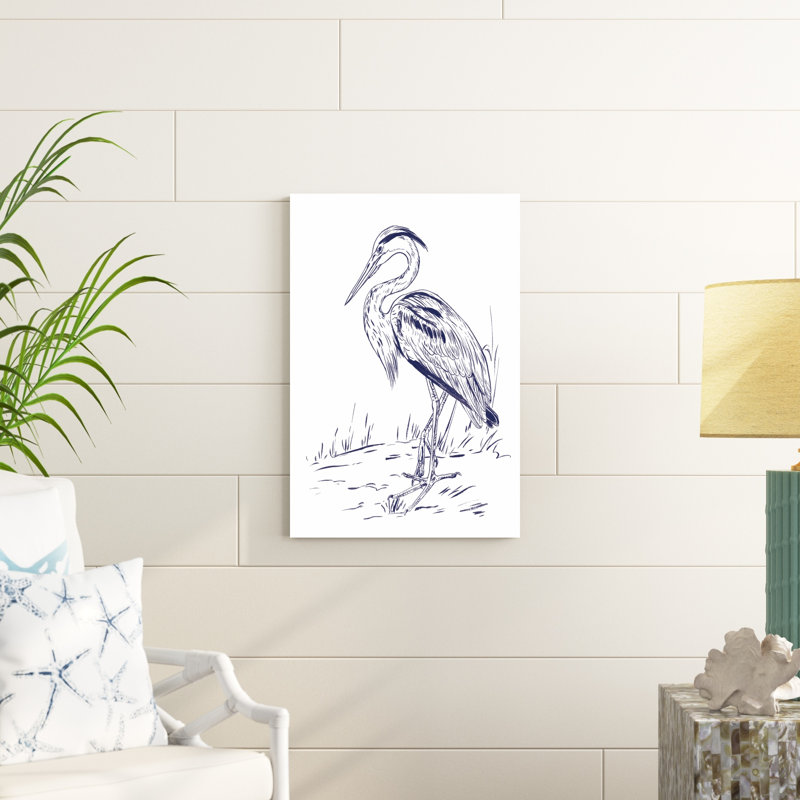 «Indigo Heron I» par Melissa Wang - peinture sur toile tendue, H 30 po x l 20 po