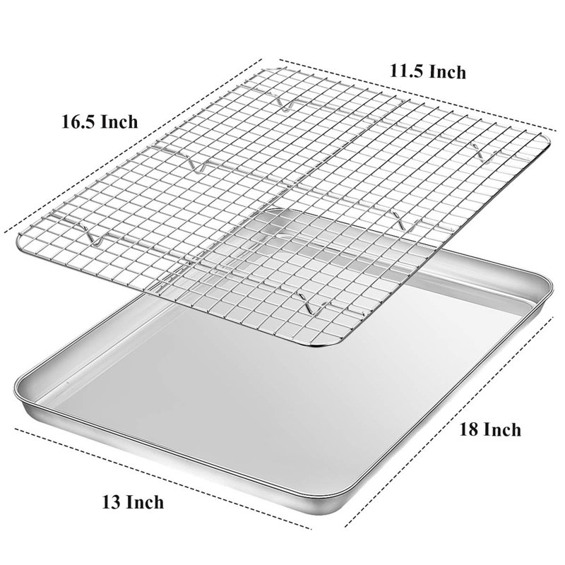 Ensemble de plaques à pâtisserie avec support [2 plaques + 2 grilles], plaque à cuisson en acier inoxydable avec plateau de refroidissement, 18 X 13 X 1 pouce, non toxique, robuste et facile à nettoyer