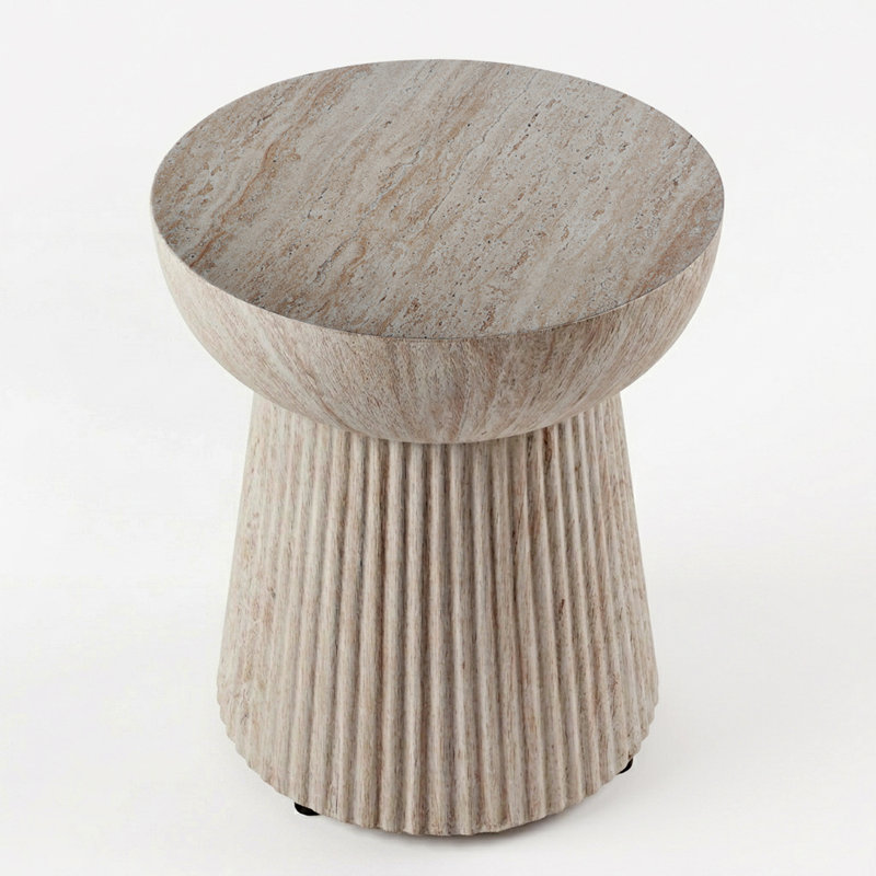 Adelphine Neptune 15" Concrete Outdoor Side Table, Travertine