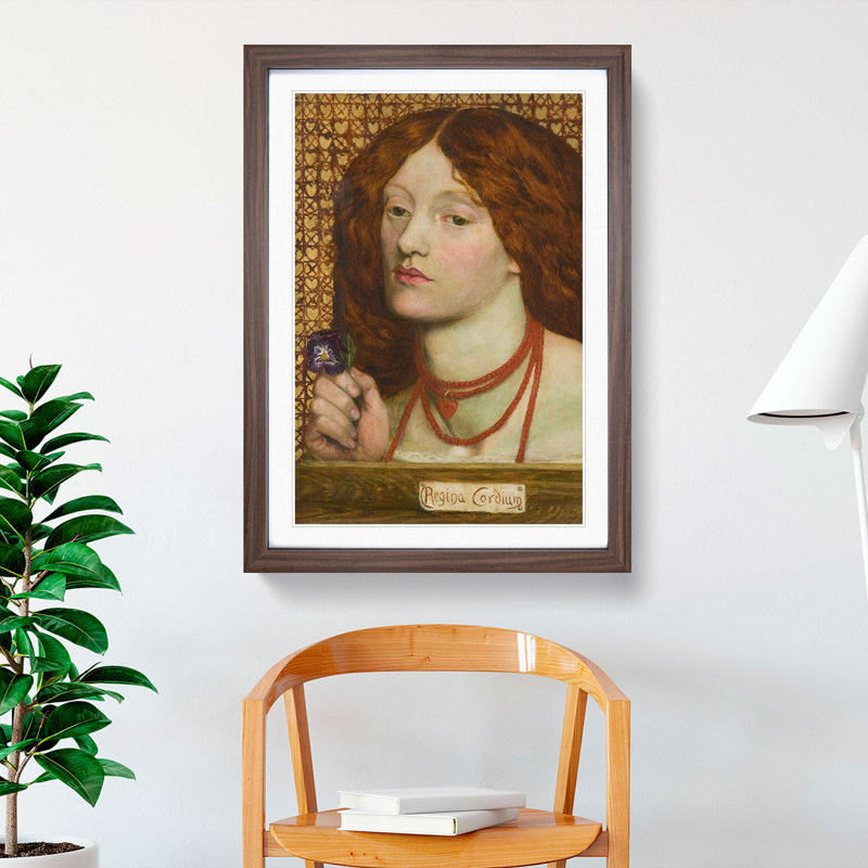Woman with Purple Flower by Dante Gabriel Rossetti - Picture Frame Painting, Walnut Framed, 65cm H x 48cm W x 2cm D