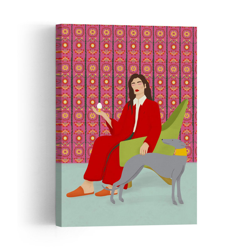 Superbe affiche murale abstraite et colorée représentant un œuf et un chien rêveur, 48" H x 32" W